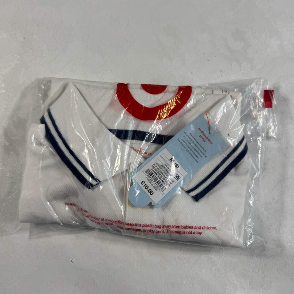Cat & Jack Boys' Short Sleeve Tipping Polo Shirt White/Black Size Medium 8 NWT - Picture 2 of 3